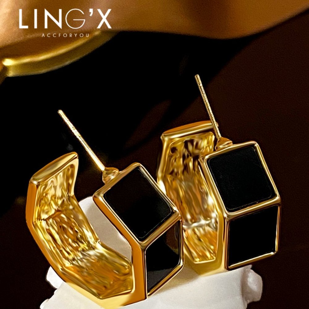 Black and white checkerboard checkered square earrings